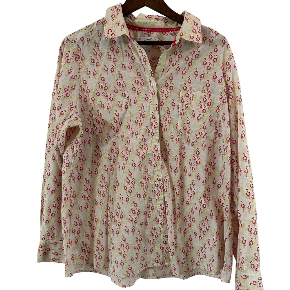 Foxcraft NYC Wrinkle Free Womens FLAMINGO‎ Print Button Up Shirt Size 18 Relaxed